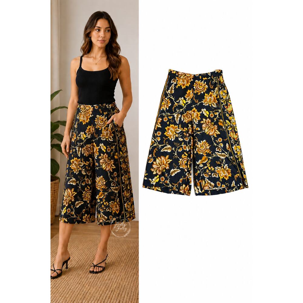 Kobi Halperin Anetta Silk Wide Leg Culotte Pants Floral Sz Med Resortwear Euro